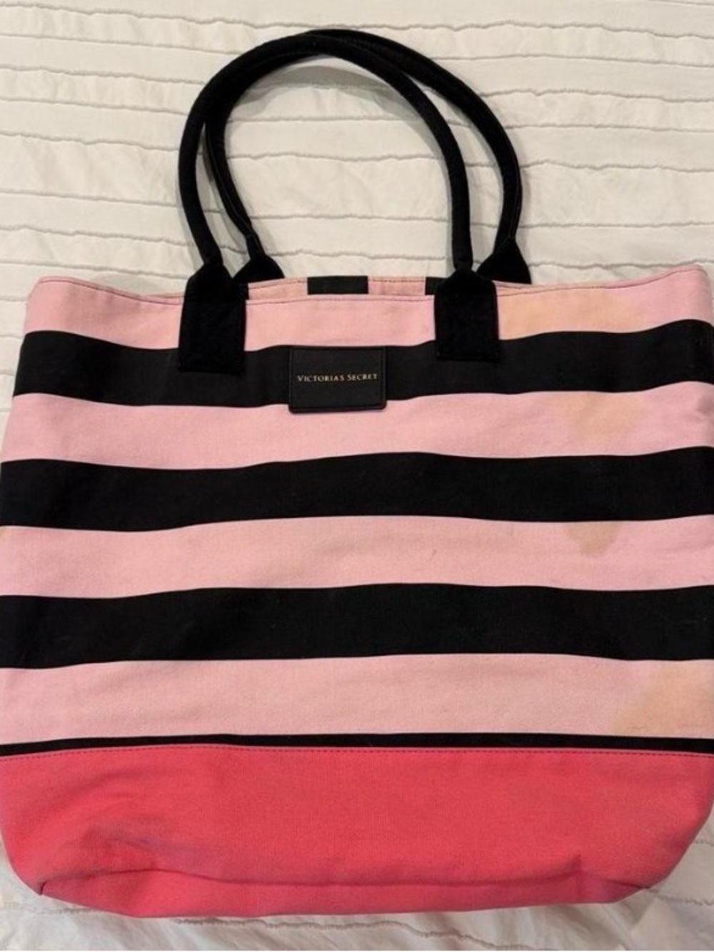 Victoria's Secret Pink & Black Stripe Tote Bag with bonus bag